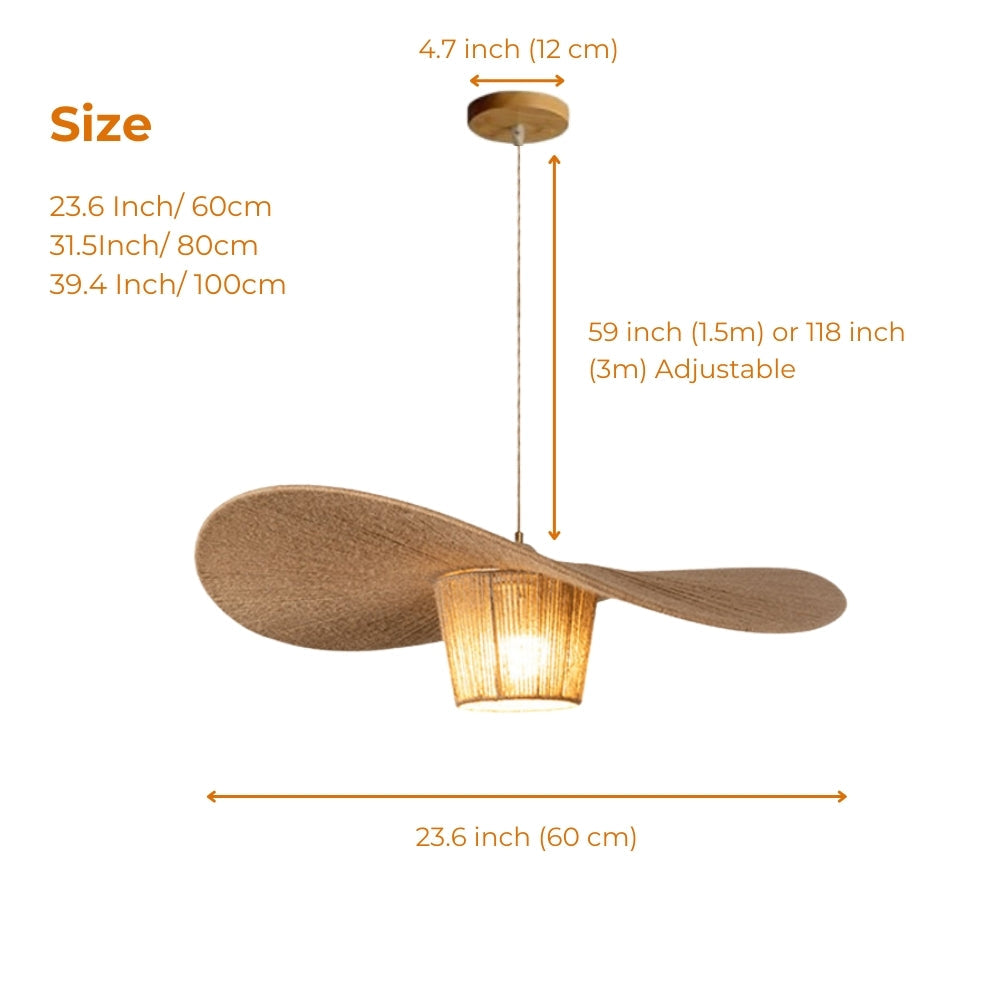 Artisanal natural rattan hanging lamp showcasing raw Wabi-Sabi style
