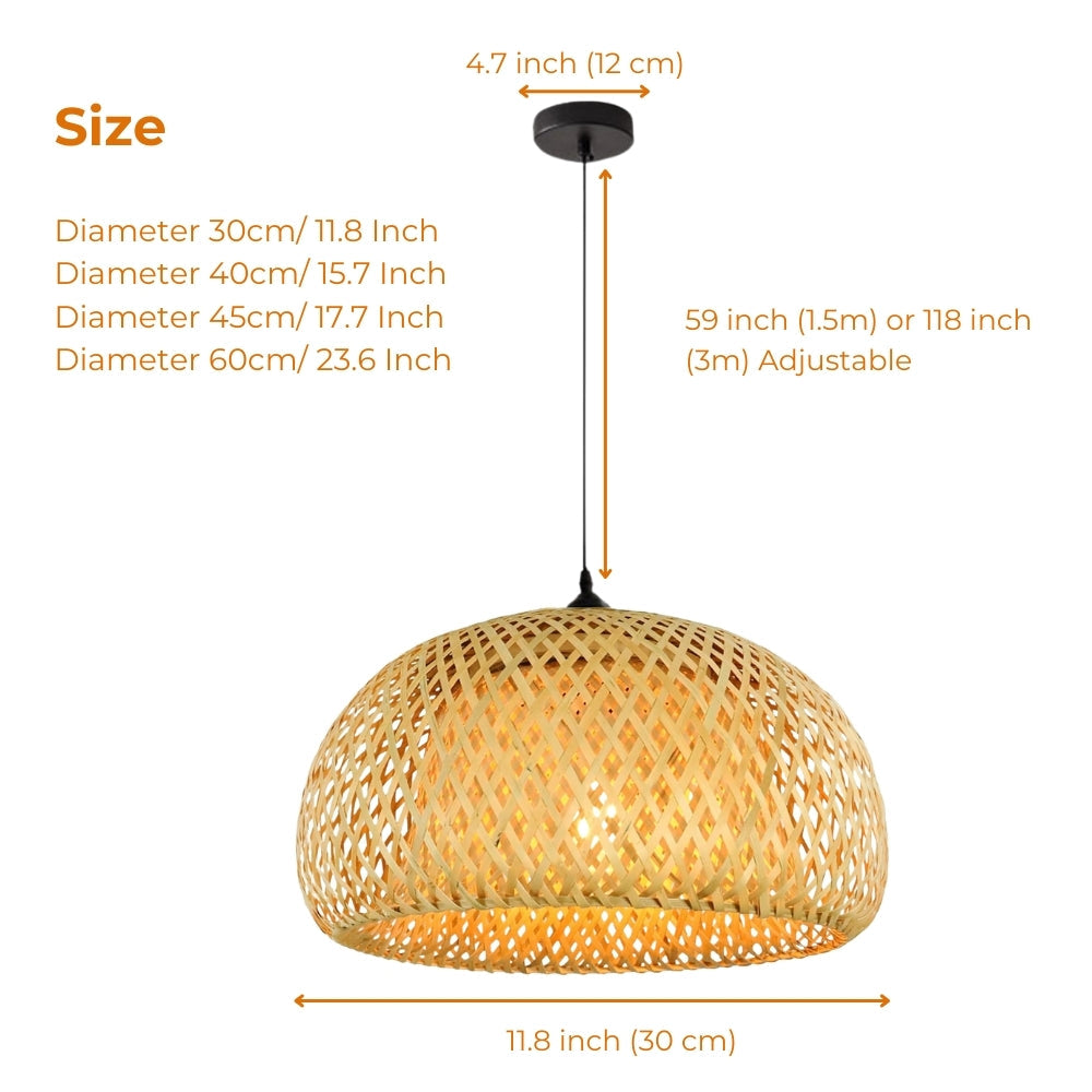 Natural rattan woven light fixture showing eco-friendly bamboo craftsmanship