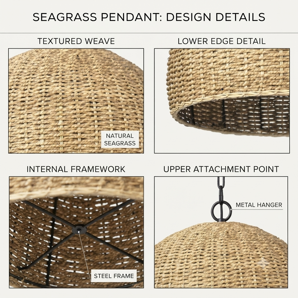Handwoven Seagrass Teardrop Pendant Light - Boho Hanging Lamp