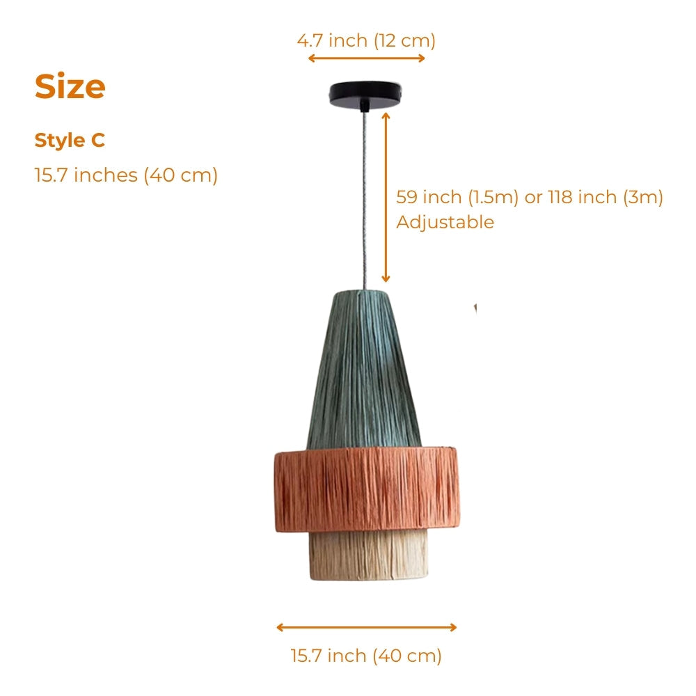 Colorful Japandi style straw hanging lamp for artistic home decoration