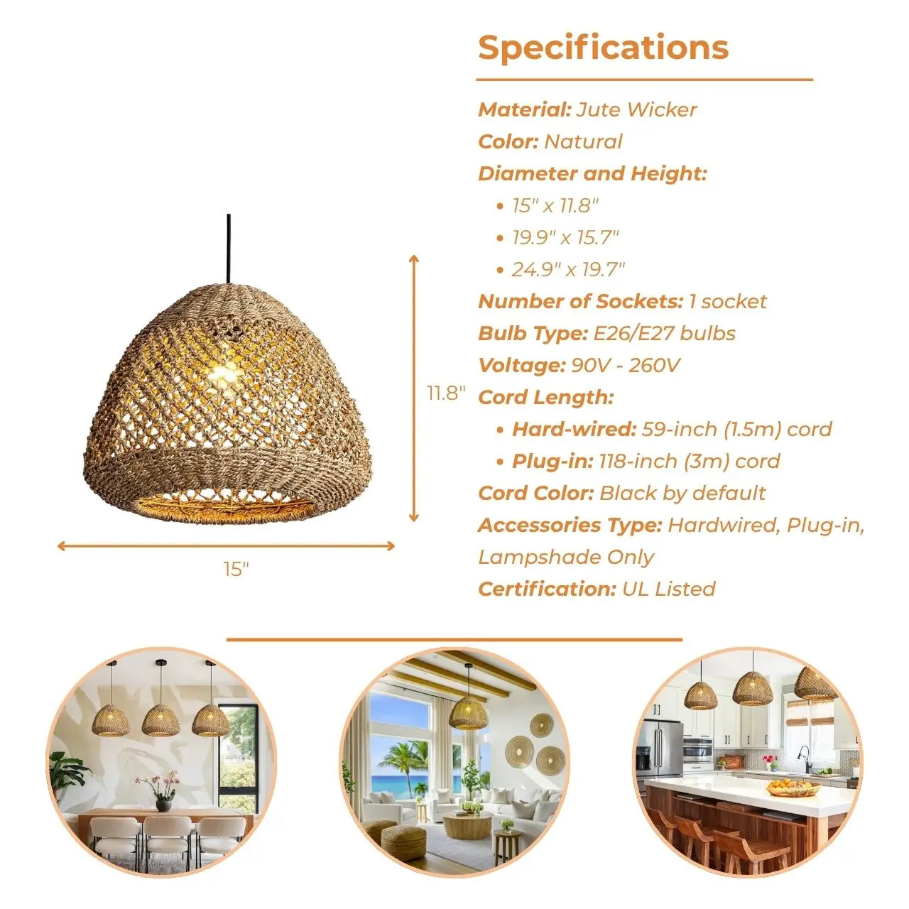 Mid-century organic jute ceiling fixture blending classic charm with modern woven textures.