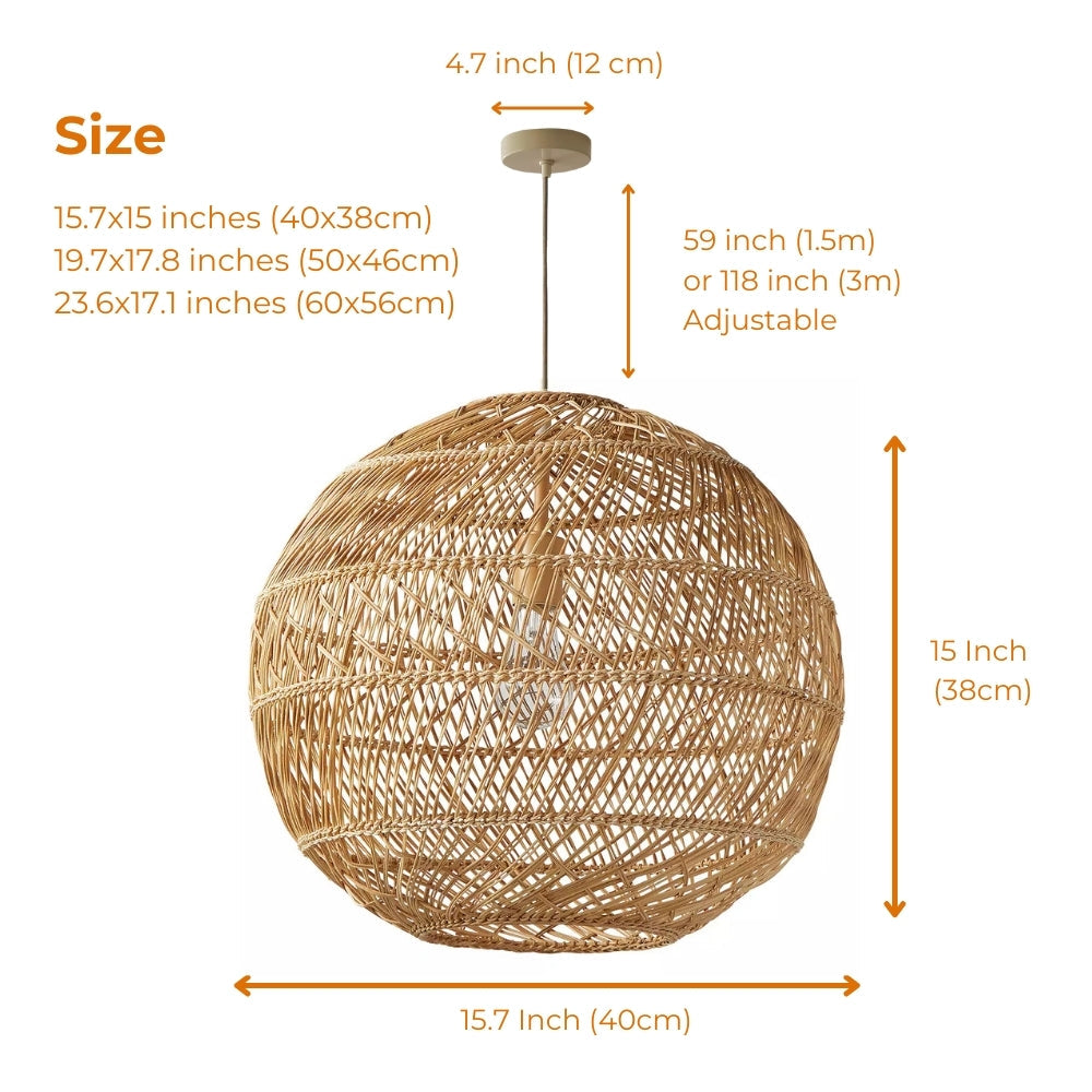 Rustic handcrafted rattan globe lamp perfect for bedroom lighting