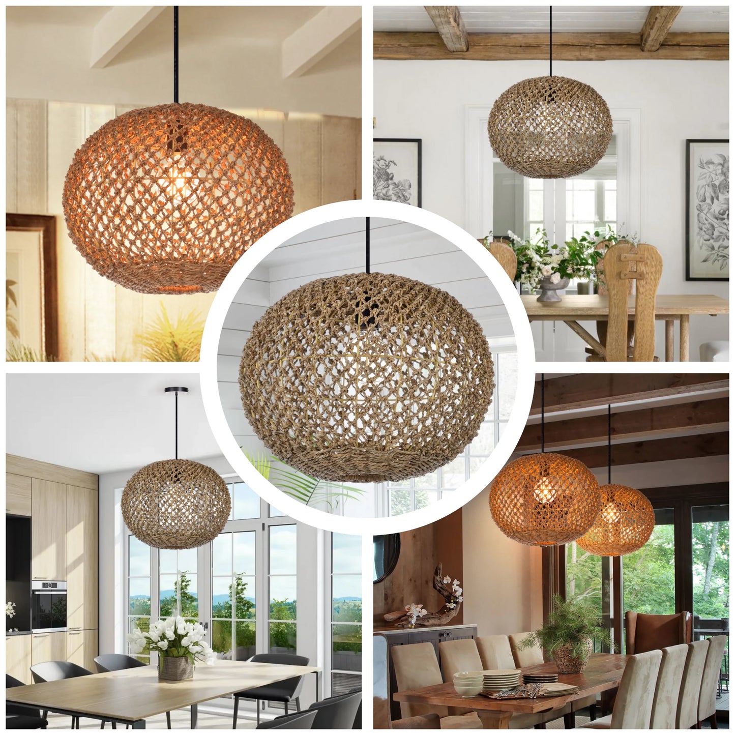 Scandinavian minimalist jute ball pendant light for a light and airy home aesthetic