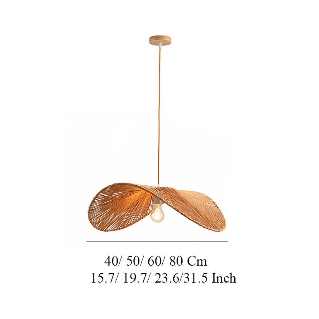 Textured Natural Rattan Pendant Shade With Warm Light