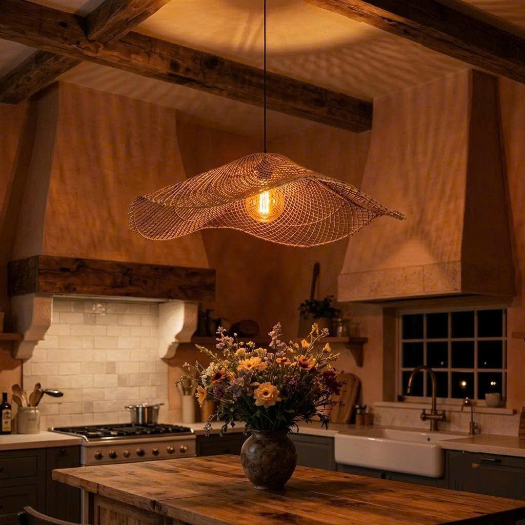 rattan pendant light, wabi sabi pendant light , kitchen island pendant light, woven lampshade