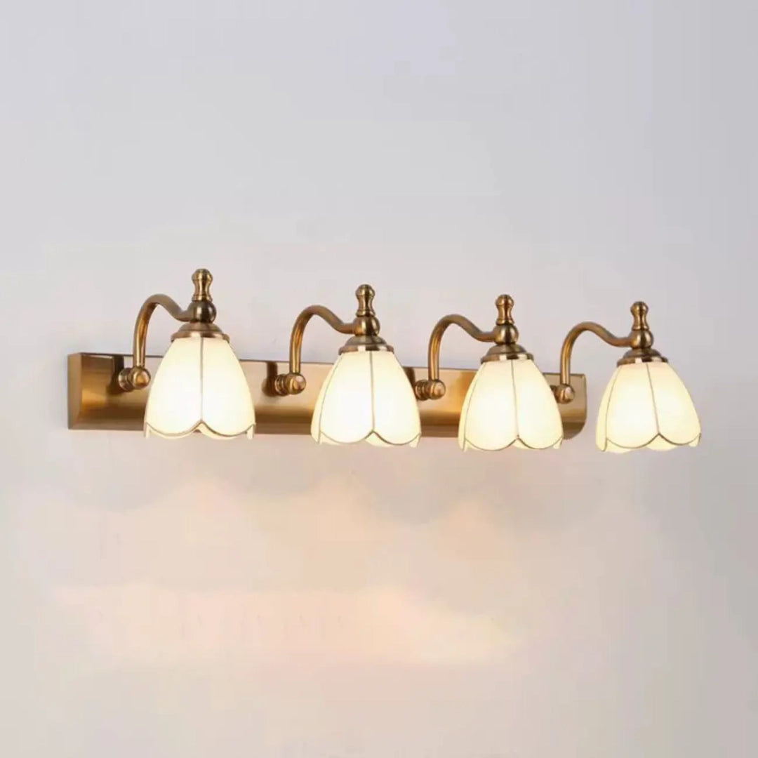 Antique Copper Tulip Gallery Lamp – 4-Head Floral Wall Lighting