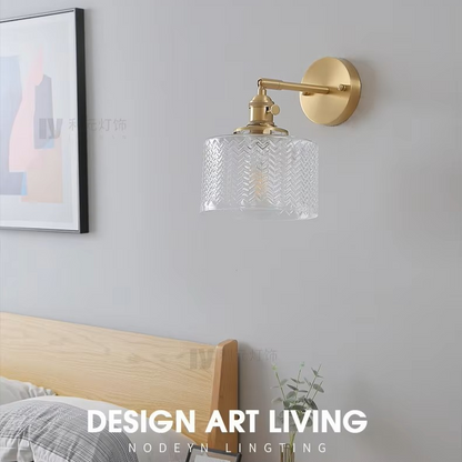 Luxury Solid Copper & Chevron Glass Wall Sconce | Vintage Patterned Wall Light