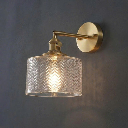 Luxury Solid Copper & Chevron Glass Wall Sconce | Vintage Patterned Wall Light