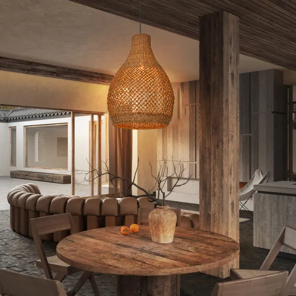 Sustainable natural seagrass hanging light for eco-friendly home lighting