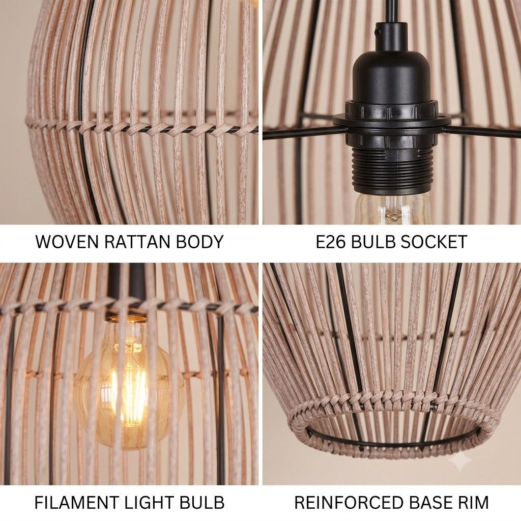 Oval Rattan Cocoon Pendant Light | Japandi Woven Chandelier