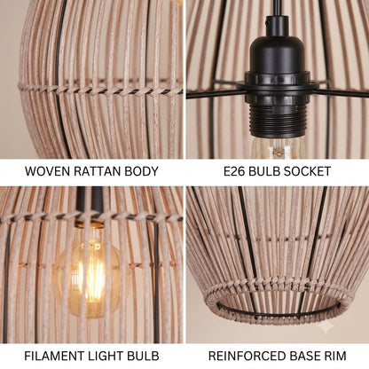 Oval Rattan Cocoon Pendant Light | Japandi Woven Chandelier