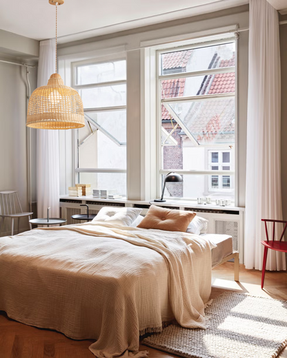 Aesthetic natural texture hanging lamp for a curated and artistic home look
