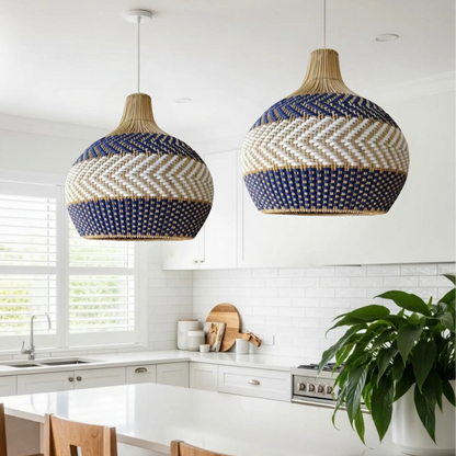Earthy two-tone dome ceiling fixture casting soft, warm circular light spots upward onto a white minimalist ceiling.