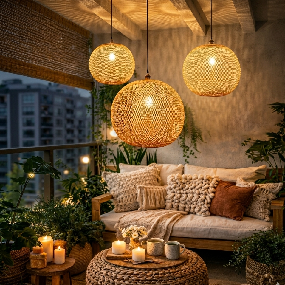 Artisan crafted round rattan chandelier perfect for a sophisticated living space