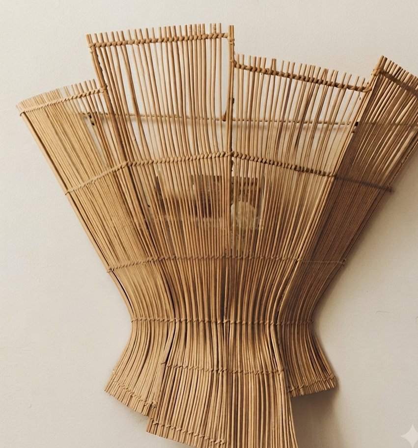 Biodegradable artisan rattan sculptural lamp for an organic, earth-friendly home.