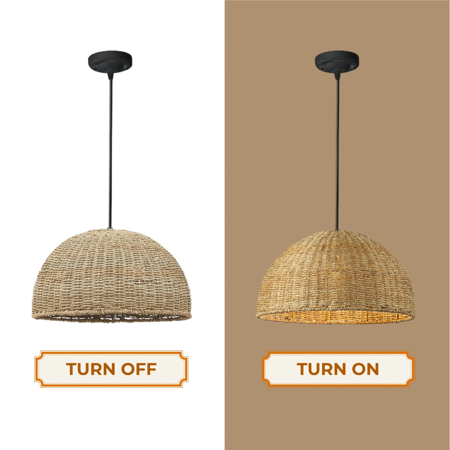 Artisan-crafted dome ceiling lamp made from sustainable, organic jute rope.