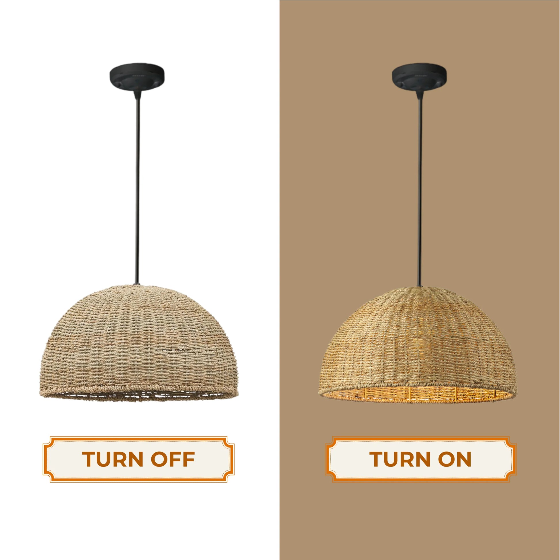 Artisan-crafted dome ceiling lamp made from sustainable, organic jute rope.