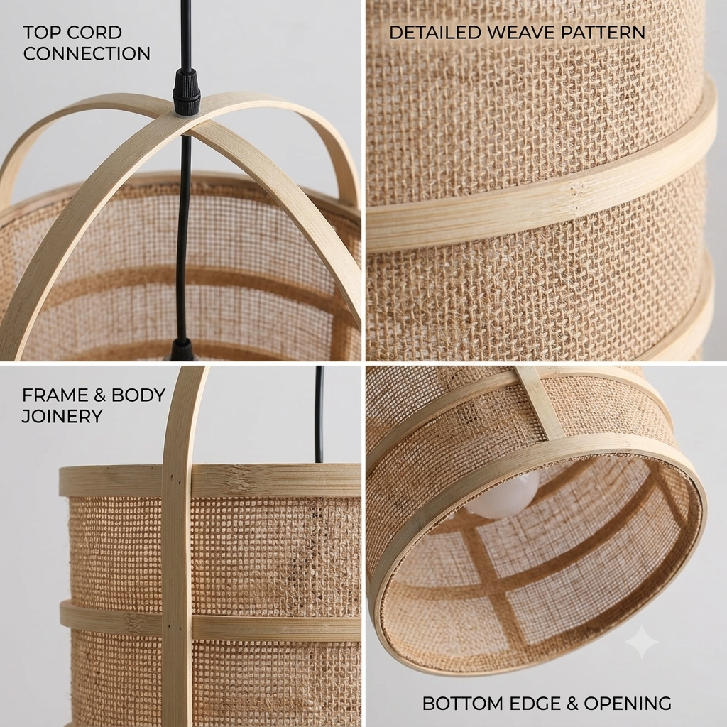 Eco-friendly linen style drop light, meticulously handwoven for a healthy living space.