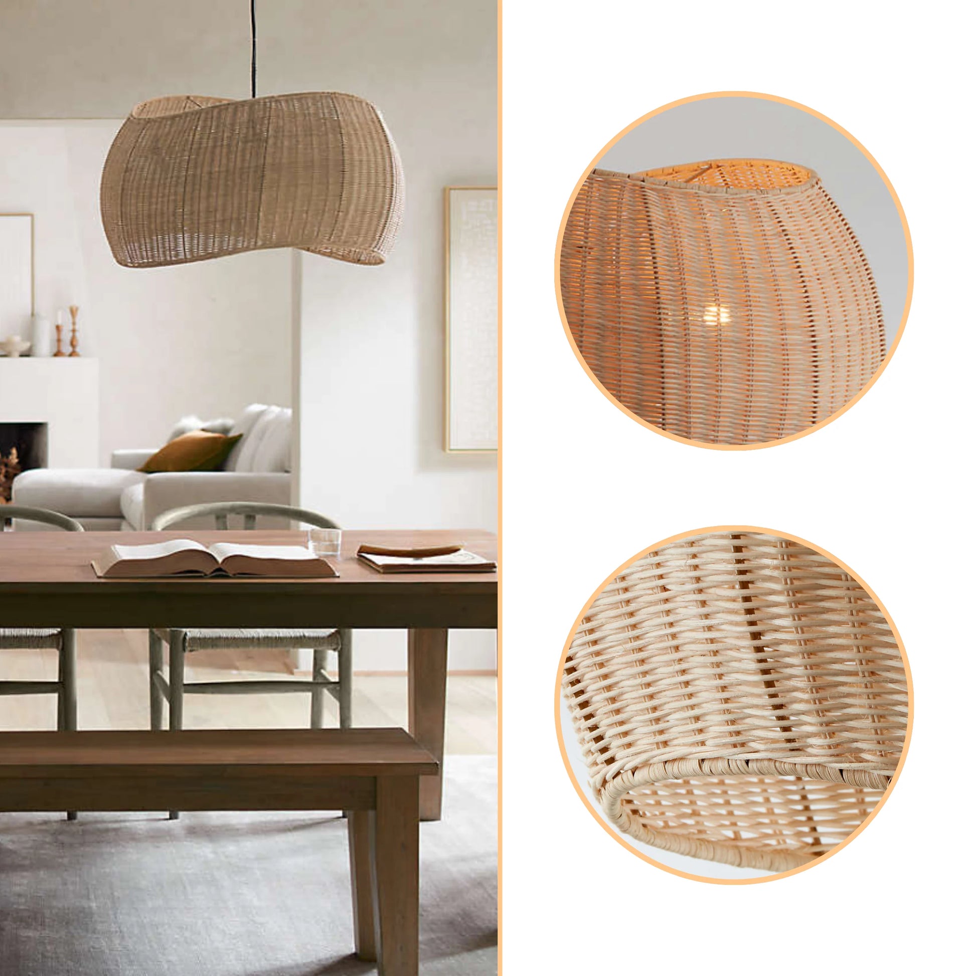 Artisanal bamboo fiber oval hanging lamp showcasing intricate natural craftsmanship