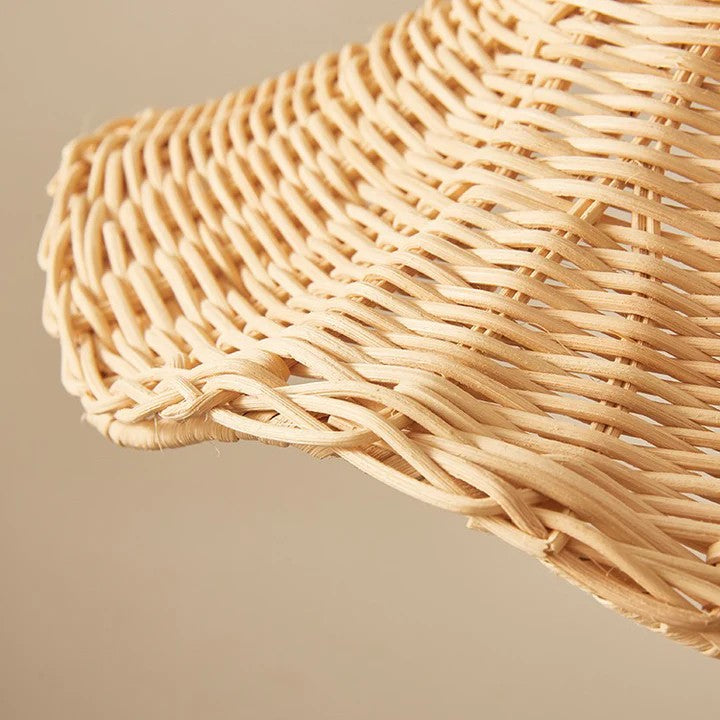 Artisanal Rattan wavy light shade showcasing intricate natural craftsmanship