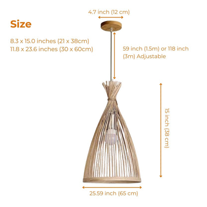 Close up of ArtisticLand Japandi bamboo hanging light showing details