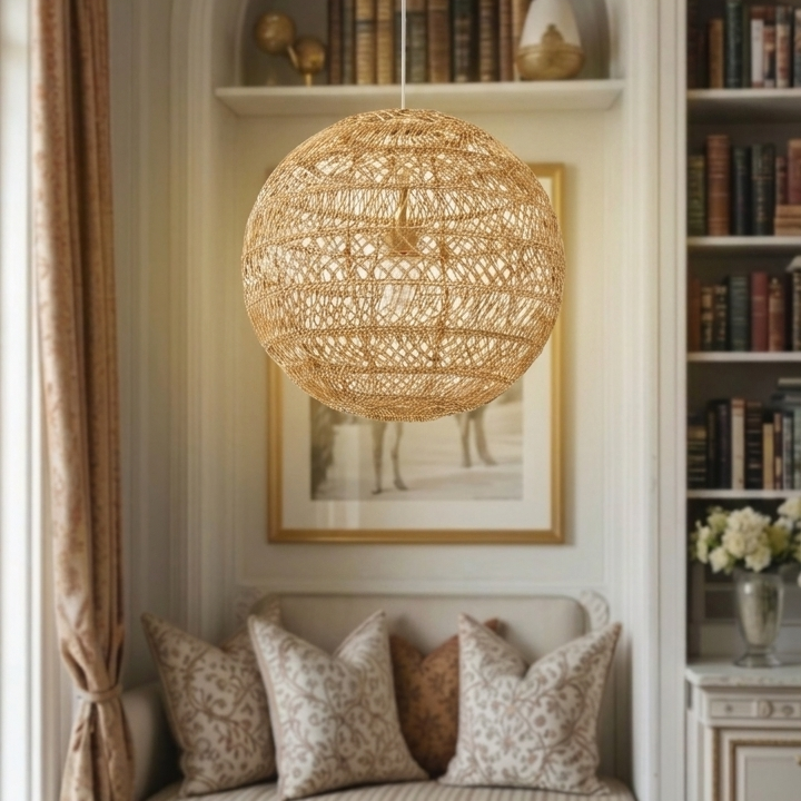ArtisticLand woven rattan hanging lamp for organic interior decor