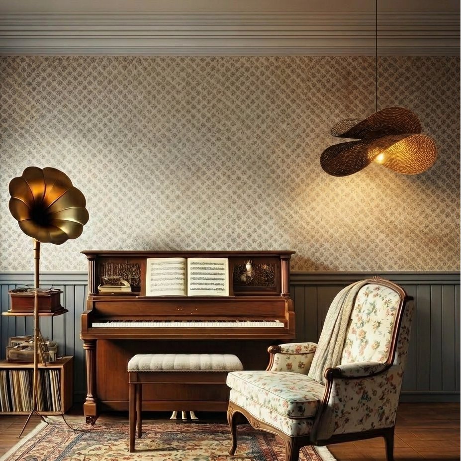 Artistic rattan wave light designed to inspire creativity and focus in a modern art studio space.