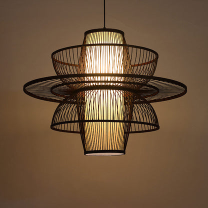 Authentic multi-tier bamboo pendant shade featuring a high-quality natural finish