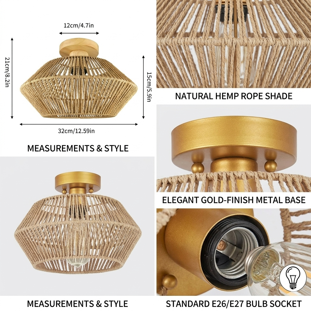 Biodegradable jute fiber ceiling mount showcasing exceptional eco-friendly artisan craftsmanship.
