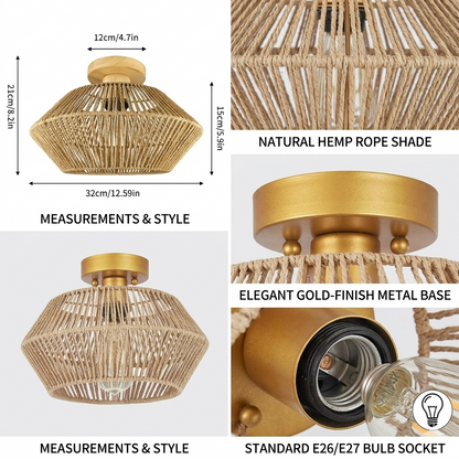 Biodegradable jute fiber ceiling mount showcasing exceptional eco-friendly artisan craftsmanship.