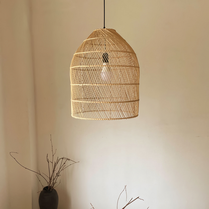 Biodegradable rattan fiber hanging pendant showcasing exceptional eco-friendly and artisan hand-weaving skills.