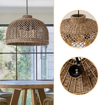 Bohemian inspired jute open-weave pendant light adding warmth to a room.