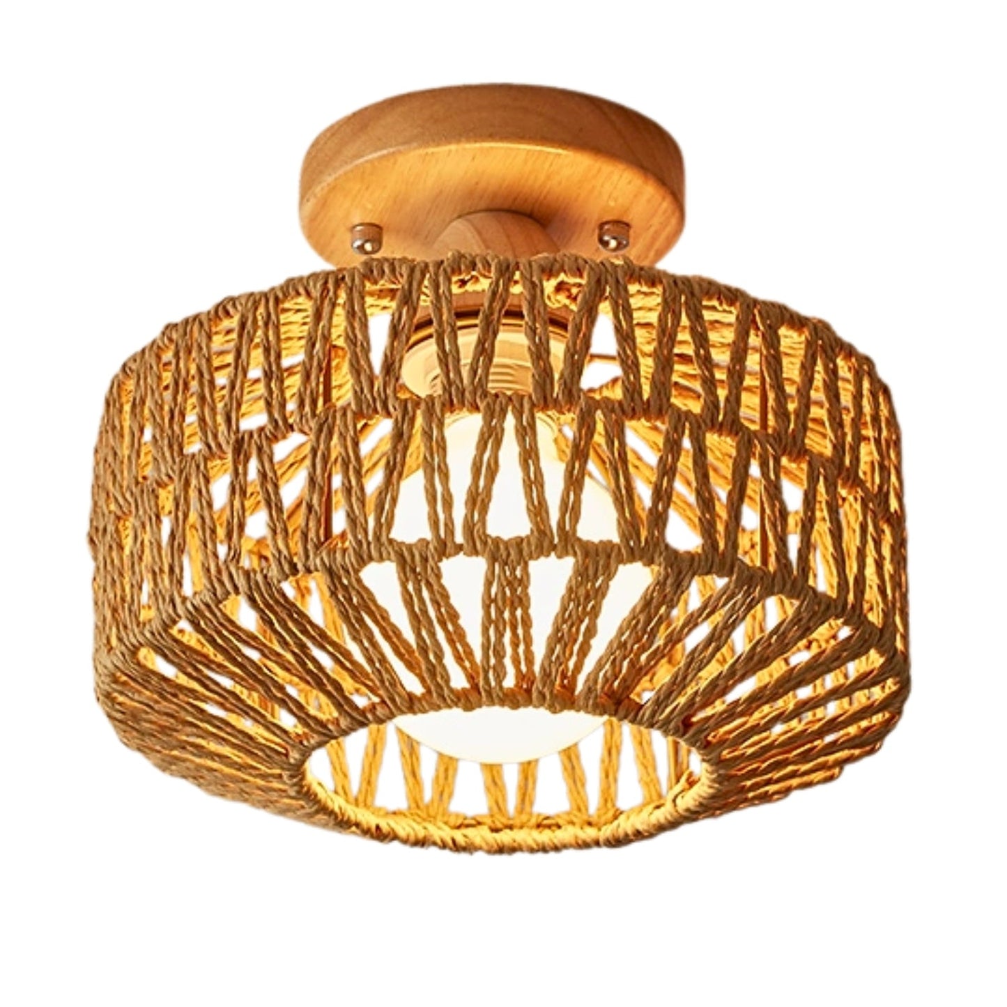 Bohemian texture jute flush fixture, adding an eclectic boho-chic vibe to stylish home interiors.