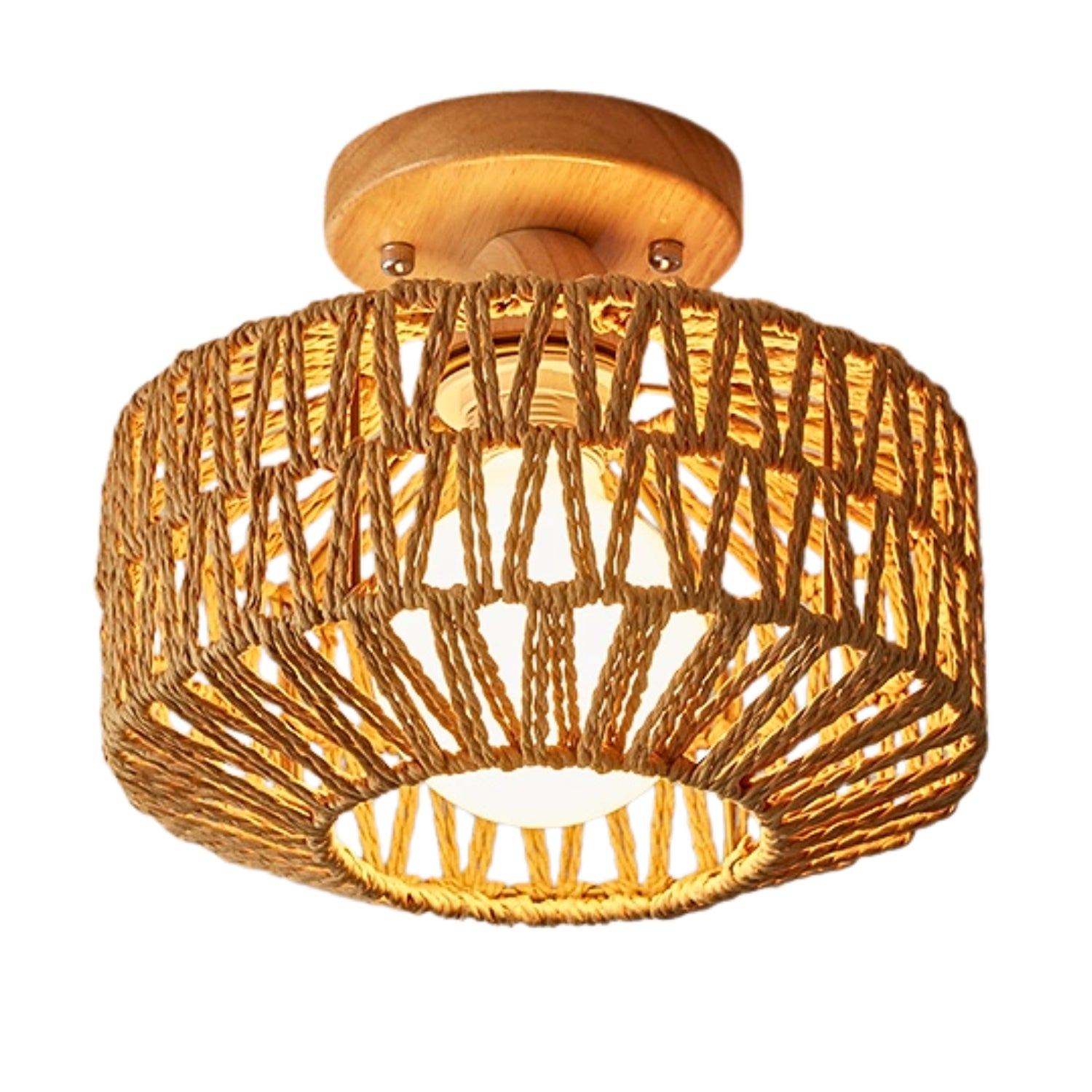 Bohemian texture jute flush fixture, adding an eclectic boho-chic vibe to stylish home interiors.