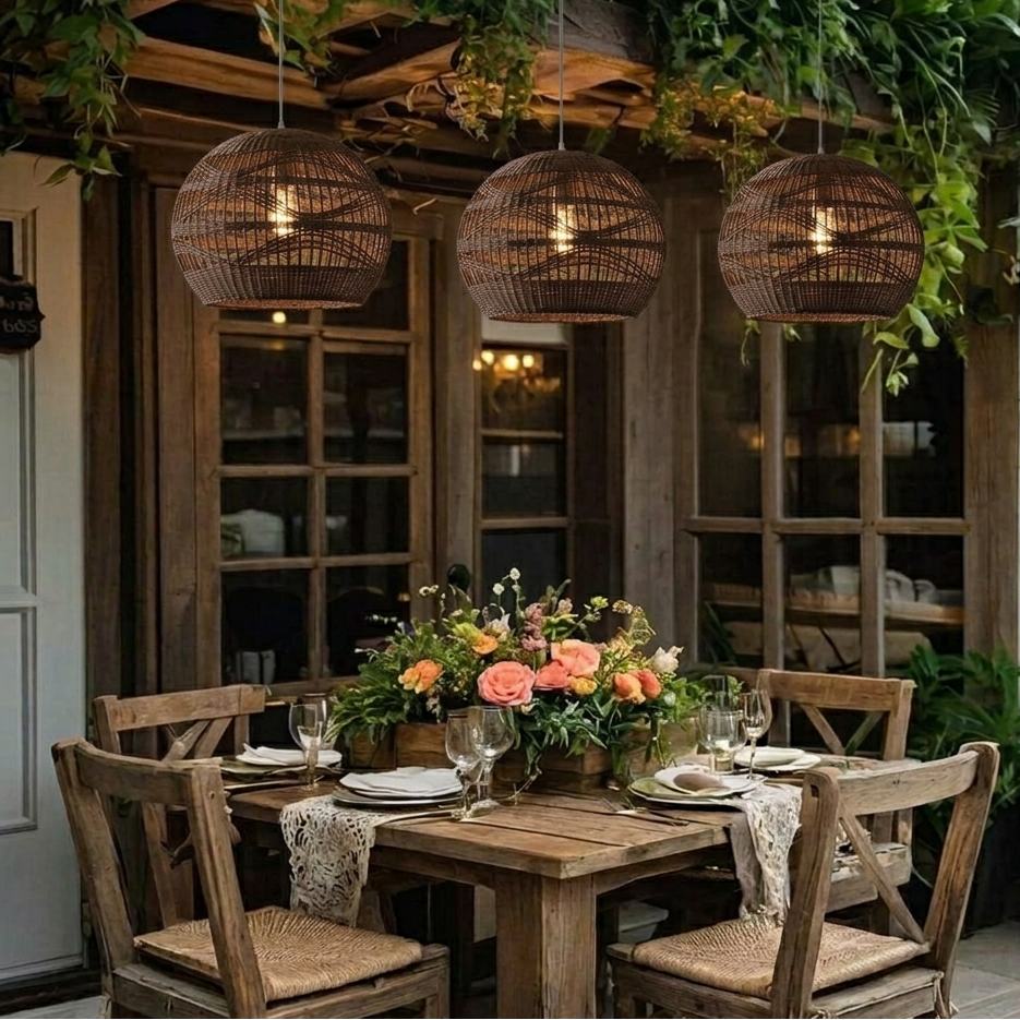 Bohemian texture rattan hanging fixture, adding an eclectic boho-chic vibe to stylish home interiors.