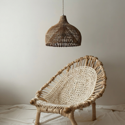Bohemian inspired bamboo woven pendant light adding warmth to a room.