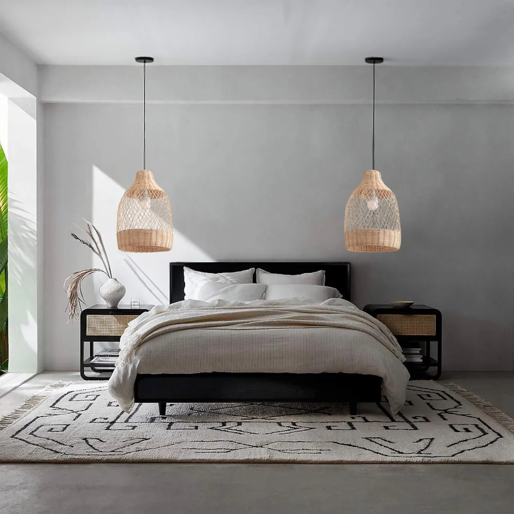 Assorted boho style natural fiber hanging lamps for modern home decor