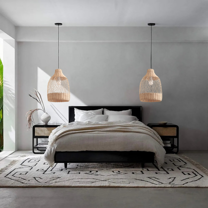 Assorted boho style natural fiber hanging lamps for modern home decor