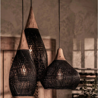 Hand-woven natural fiber pendant lamp for home