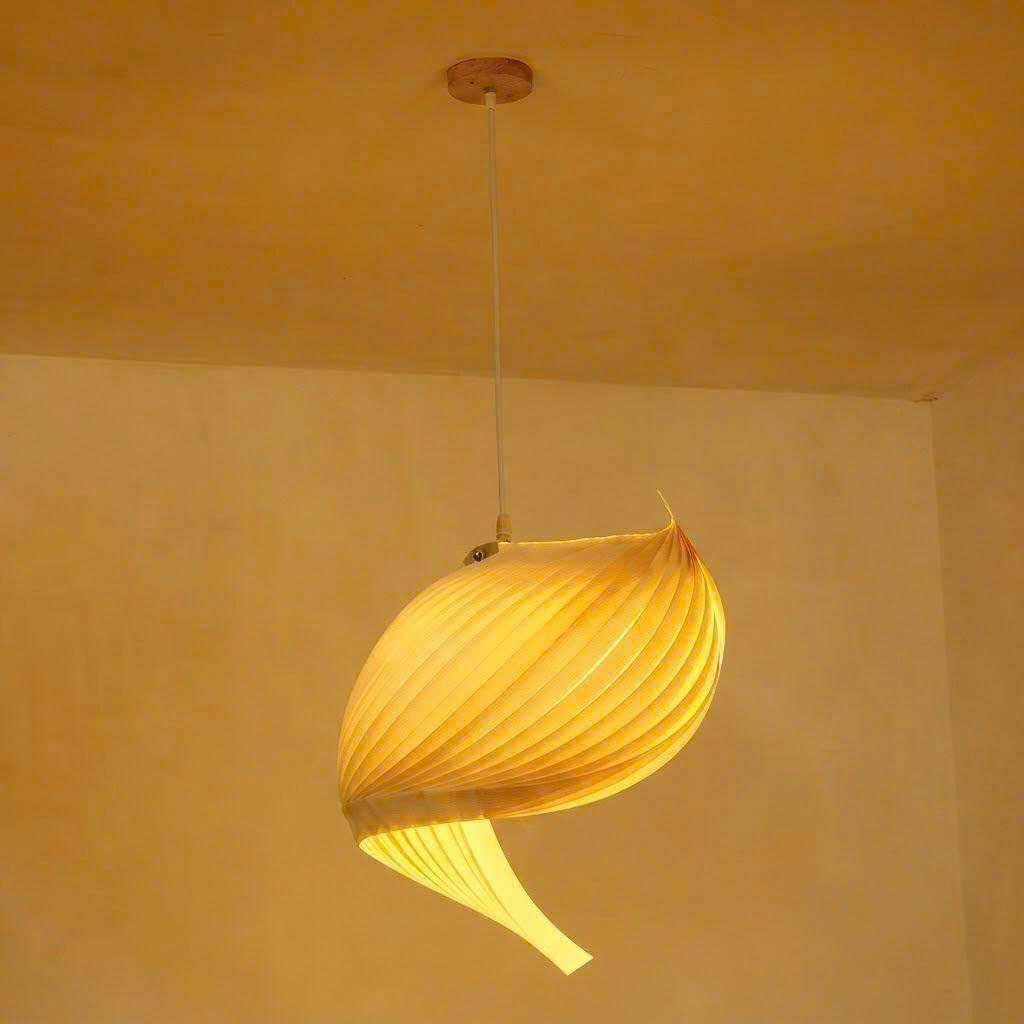 Ceiling pendant in sustainable wood, perfect for cozy reading corners, offering comfortable task lighting.