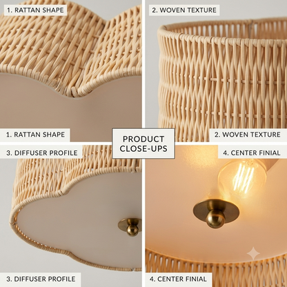Eco-friendly ceiling light crafted from natural bamboo weave, perfect for a natural wellness space.