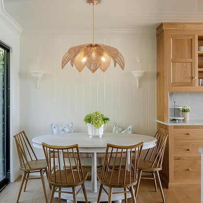 Ceiling pendant featuring Handmade Eco-friendly design, made with Natural Bamboo, perfect as Kitchen lighting, providing warm ambient mood light.