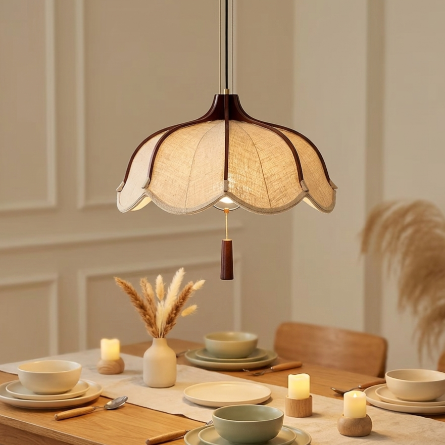 Ceiling pendant Handmade featuring Wood Mix Cloth designed for Dining table interior