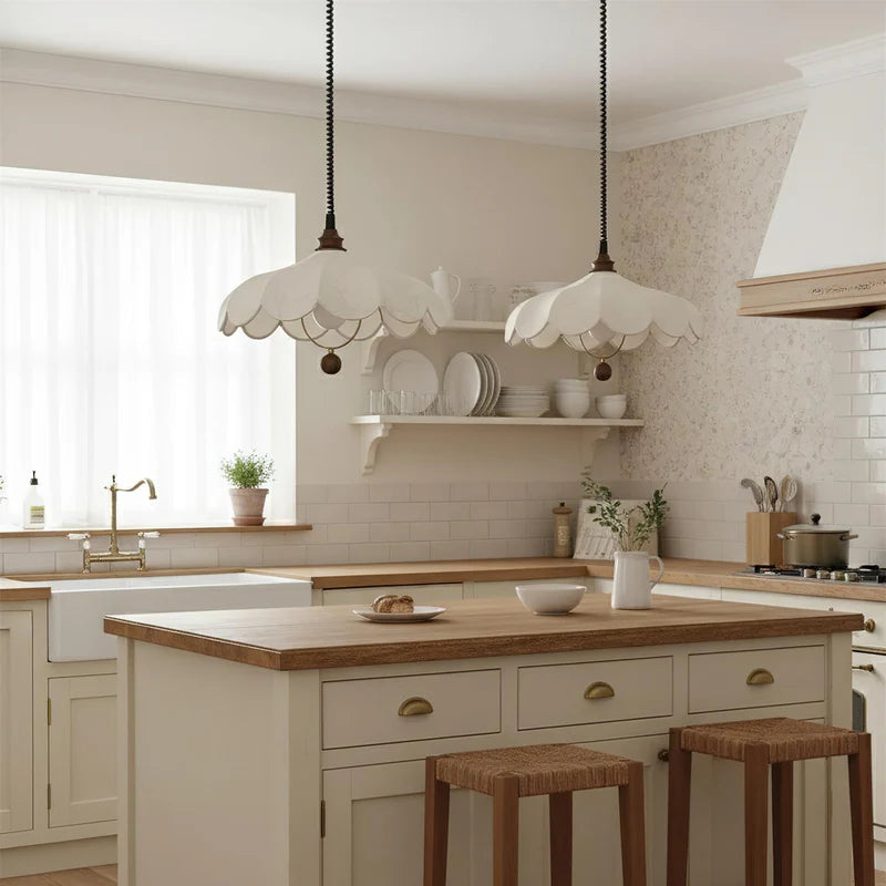Ceiling pendant in Modern style, featuring Wood Mix Cloth material, ideal for Kitchen decor, providing ambient and task lighting.