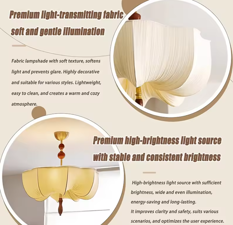 Ceiling pendant in Nordic style, featuring Wood Mix Cloth, ideal for Kitchen lighting
