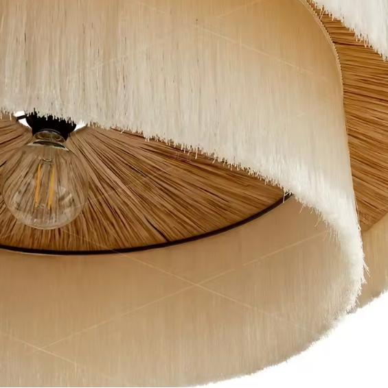 Ceiling pendant in organic Raffia, handmade for a healthy kitchen atmosphere, offering unique task lighting.