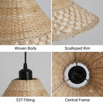 Quiet luxury lighting ceiling pendant in natural bamboo for a luxury resort.