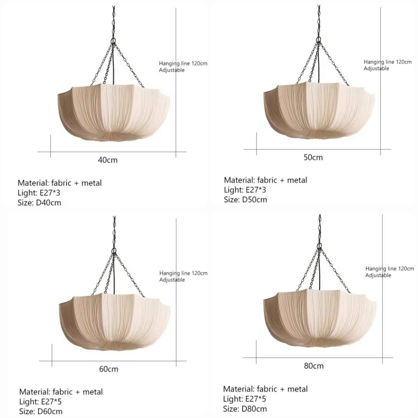 Ceiling pendant in Scandinavian style, using Organic Fabric, creating beautiful sculptural lighting for your Home Decor.
