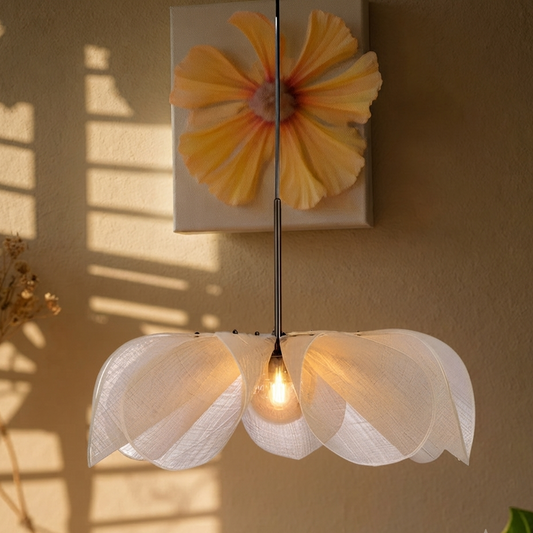 Ceiling pendant in Wabi-sabi style, crafted from Fabric, ideal for Interior decor, providing ambient and mood lighting with an organic, sculptural appeal.