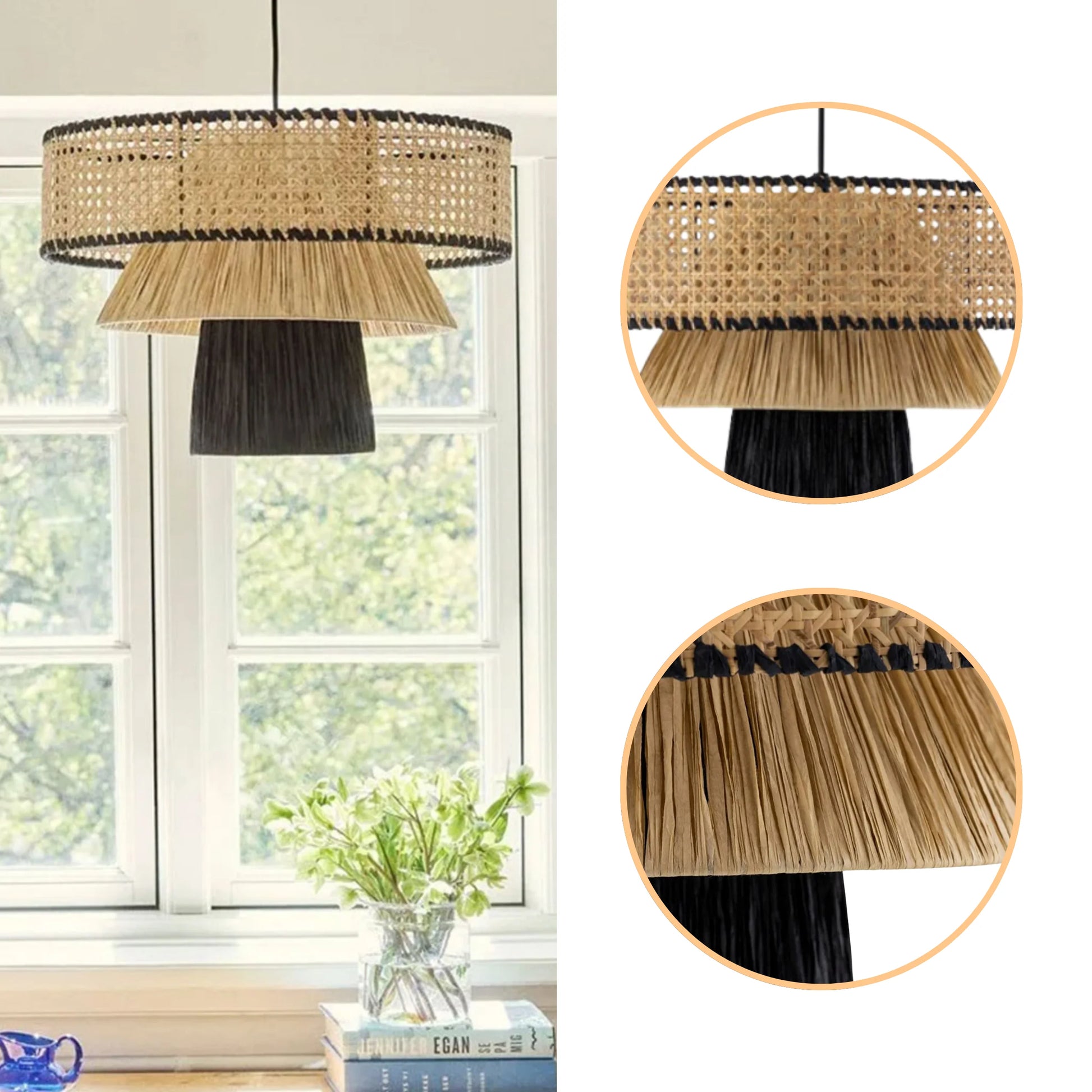Coastal inspired tiered rattan chandelier lamp